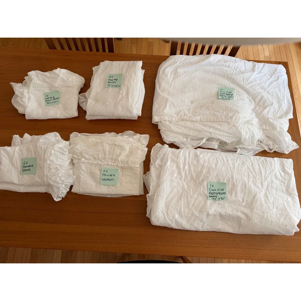Soft Surroundings 9pc Bedding Set Full White Swiss Dot Ruffle Cottagecore Whimsy